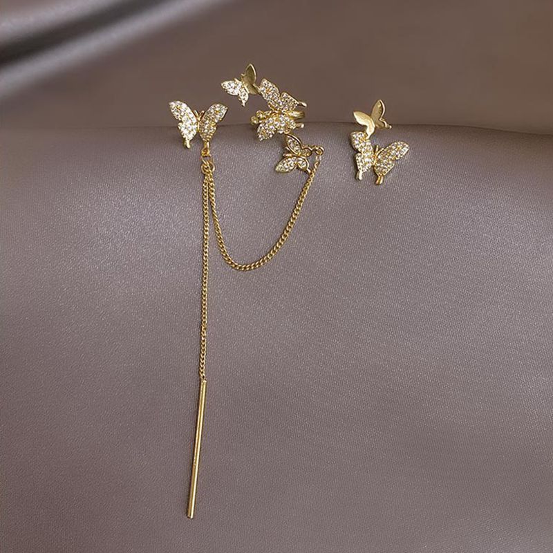 Micro-inlaid zircon super fairy butterfly earrings, earrings, fashion AB stud earrings, temperament long earrings.