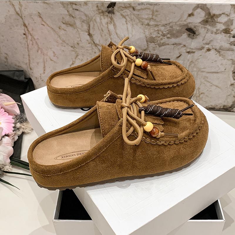 

Женские тапочки на толстой подошве, увеличивающие высоту, летние новые ретро этнические тапочки-полуноски с закрытым носком на одной педали 40 верблюд