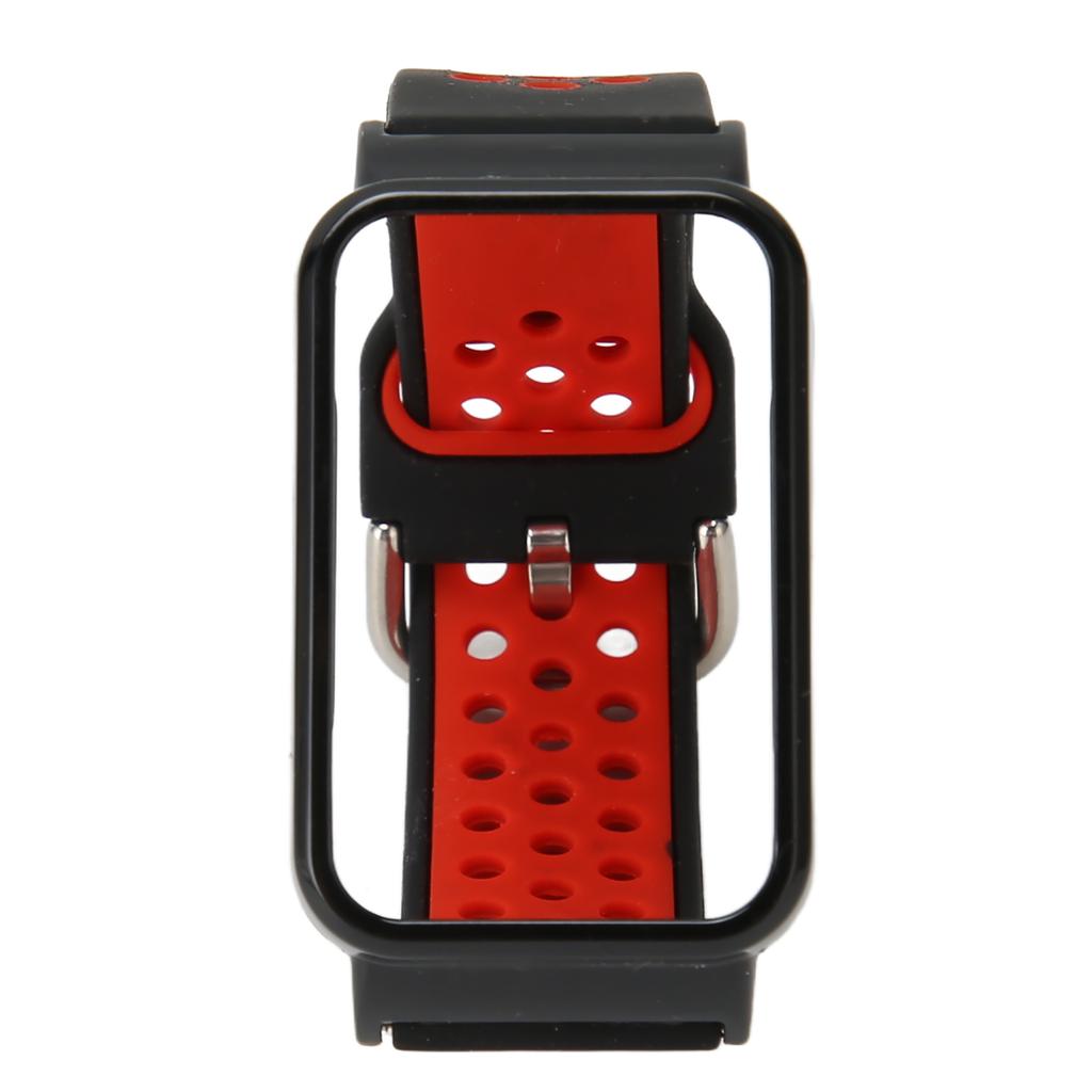 Breathable Silicone Watch Strap Band with Protective Bumper Case Accessory Fit for Mi Band 7 Pro Black Red and Black