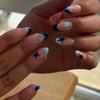 24 Stuks Y2K Blauwe Korte Ovale Press-On Nagels Zilveren Franse Tip Met Sterrenprint DIY Nepnagel Pleisters Voor Manicure