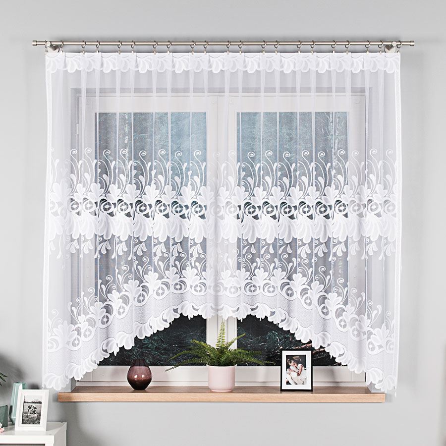 Kasjana - Ready-made Jacquard Curtain with Bottom Trim - 320X160 - White