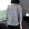 Women's 3/4 Sleeve Casual Printed Chiffon Blouse Summer Fashion New Single-breasted Thin Loose Pullovers Shirt Female Clothing