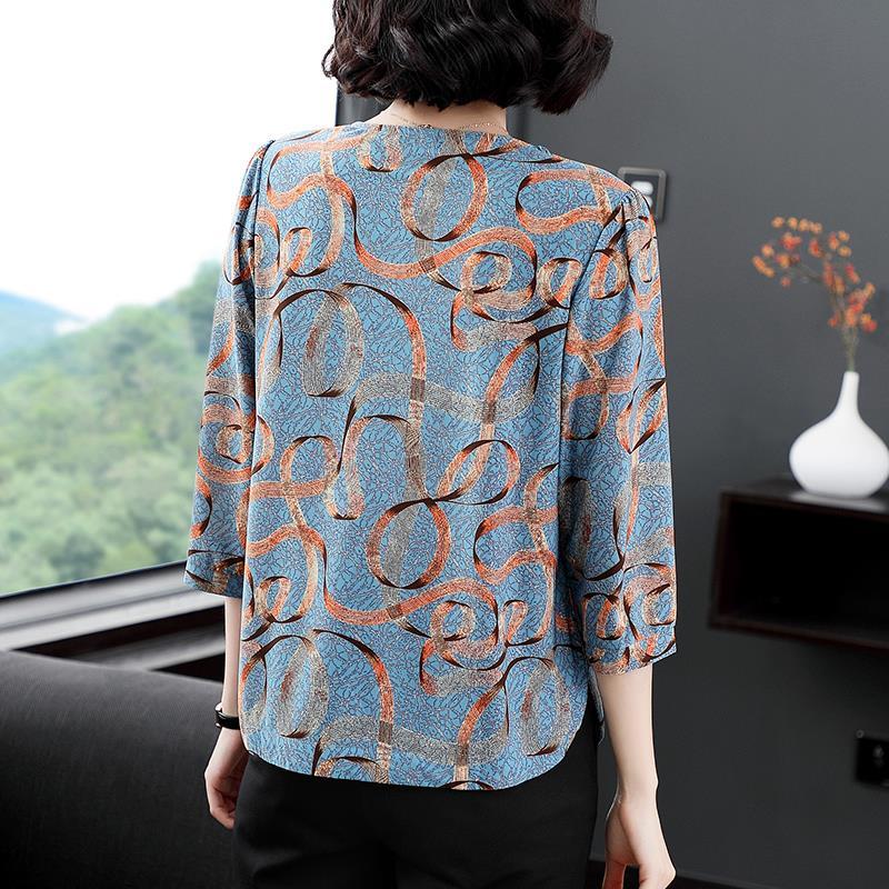 Women's 3/4 Sleeve Casual Printed Chiffon Blouse Summer Fashion New Single-breasted Thin Loose Pullovers Shirt Female Clothing