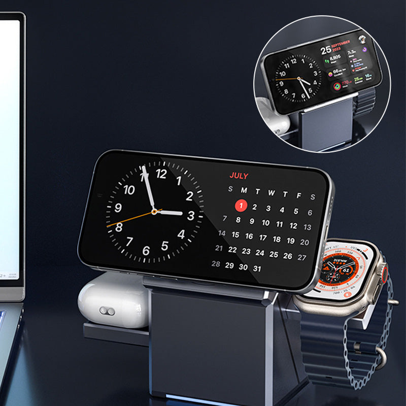 Stazione di Ricarica Wireless Magnetica 3 in 1 Qi2 per iPhone 12/13/14/15/16/17 Apple Watch AirPods Ricarica Rapida 15W