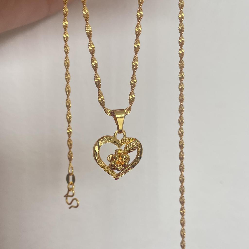 "Gold Heart & Water Drop Rose Necklace Pendant"