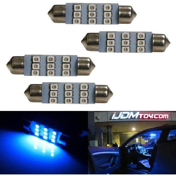 

(4) Ultra Blue 9-SMD 1.72 42mm 578 211-2 LED Bulbs For Interior Map Dome Lights