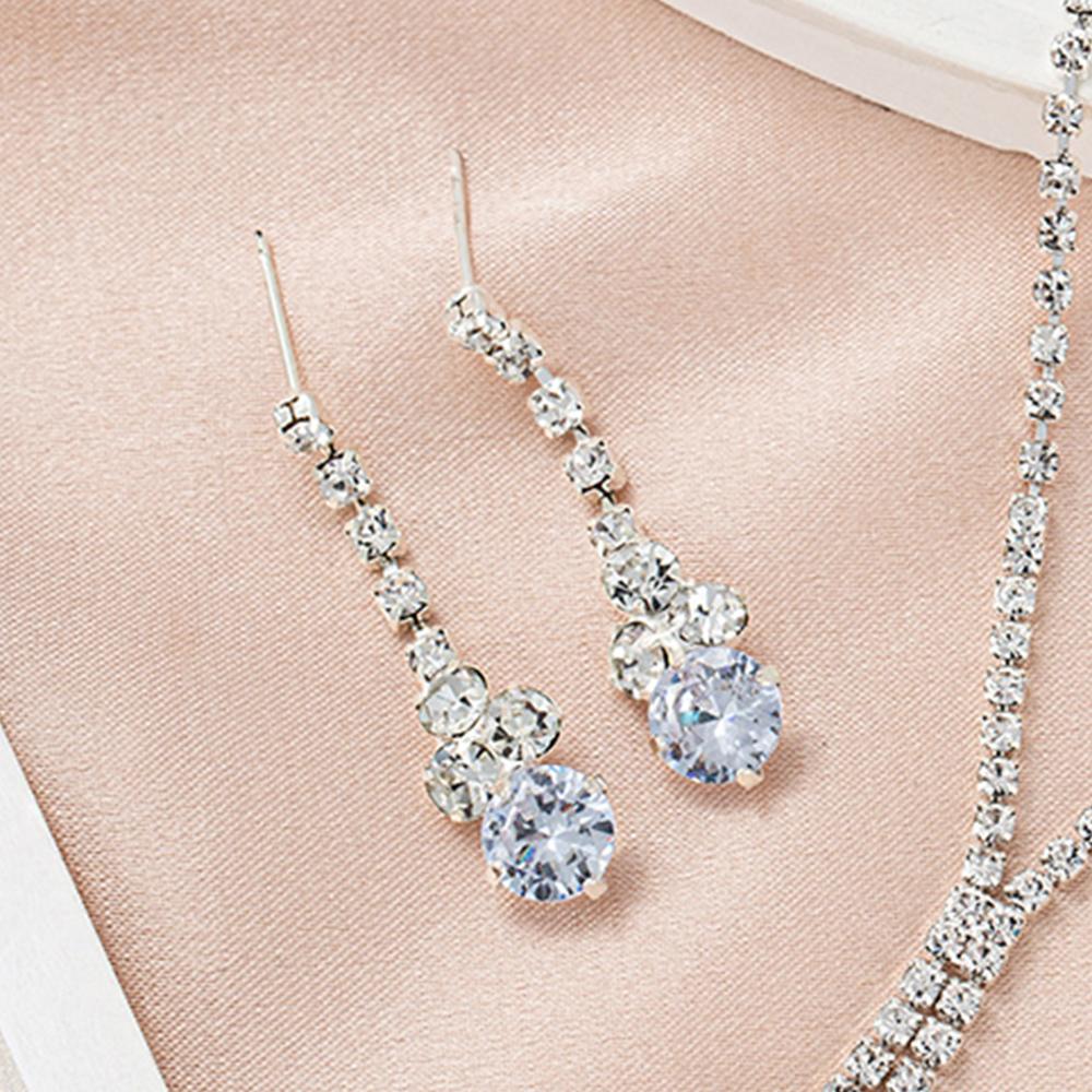 3 Piece Women Minimalist Fashionable Personalized High End Zircon Set With Sparkling Rhinestones Zircon Necklaces Earrings