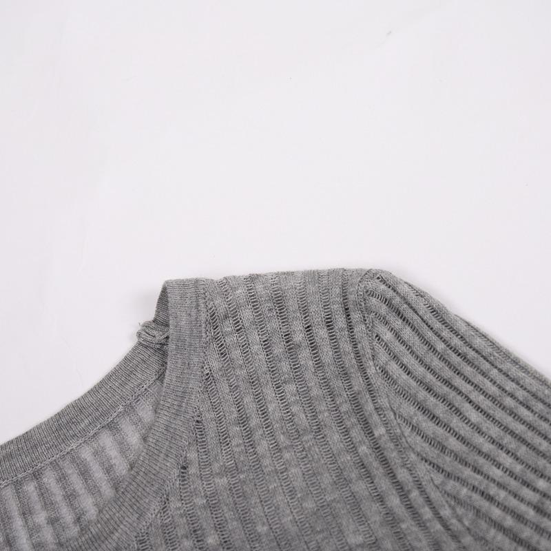 Women's Skeleton Knit Spring Autumn Sexy Slim Round Neck Long Sleeve Thin Pit Stripe Knit Sweater