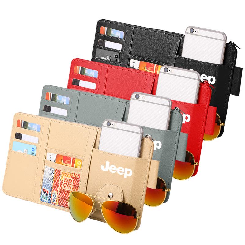 New Car Sun Visor Organizer Multi-Pocket Glasses Clip Car Storage Bag For Jeep Wrangler Grand Cherokee Compass Renegade Cherokee Gladiator
