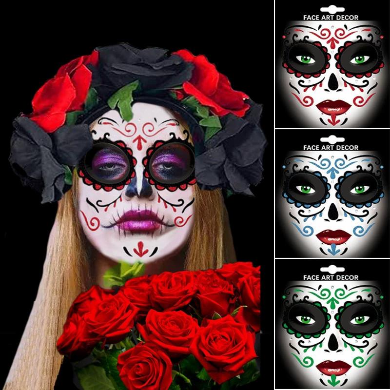 Mexico Day of the Dead Luminous Facial Tattoo Sticker Halloween Party Decoration Halloween Dress Up Day of the Dead DIY Party
