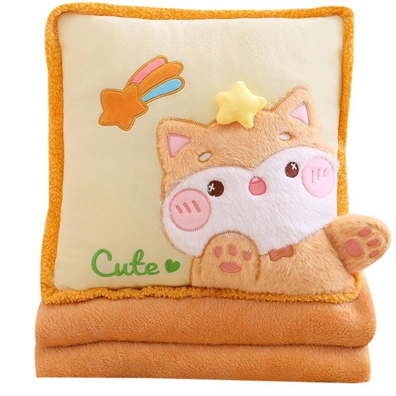 Cartoon Cute Chirpy Pet Series Rabbit Napping 2-in-1 Pillow Blanket Sofa Cushion Office Car Carriage