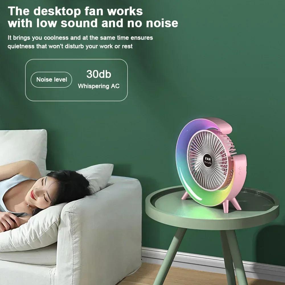 Portable Fan Light USB Charging Table Lamp LED Electric Fan Atmosphere Light 3 Speed Mini Fan Night Light for Camping Desk Room