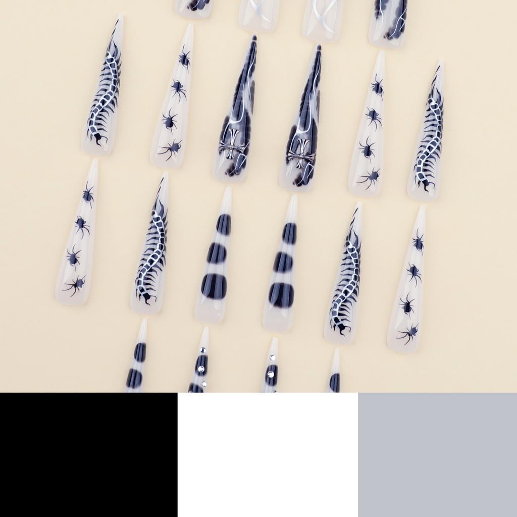 Cool Spice Girl Nails Silver Flame Nail Art Unghie finte con punta lunga, motivo coccodrillo europeo e americano