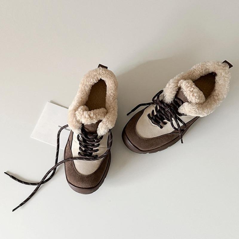 Women's Fur One Thick Bottom Heightening a Footstool Winter Lightweight Padded Warm Snow Boots Non-slip Wear Casual Sneakers