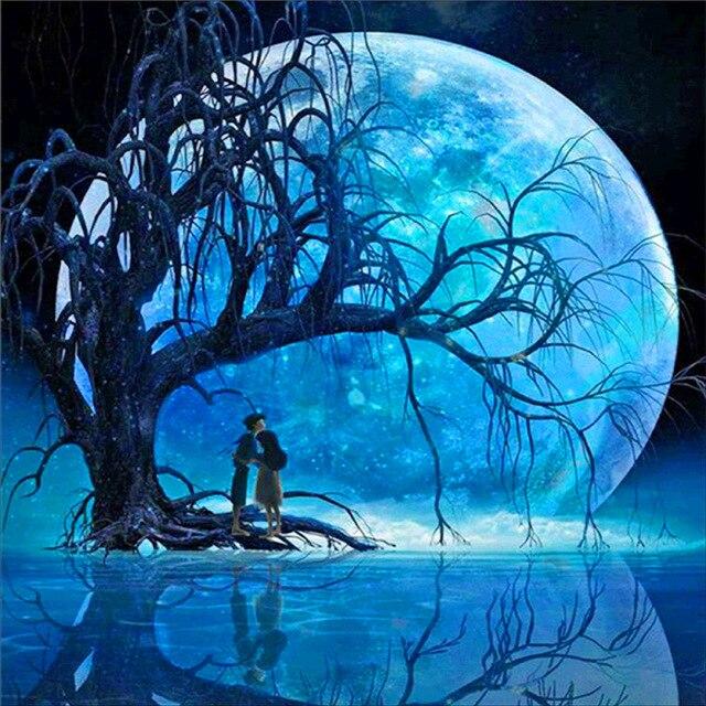 50X50CM 5D Diamond Painting Landscape DIY Full Diamond Moon Tree Embroidery Kit Mosaic Home Decoration