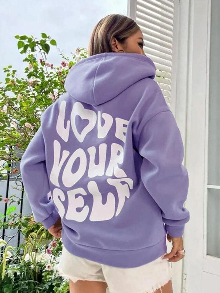 Women's Harajuku Fleece Hoodie with Back Letter Print