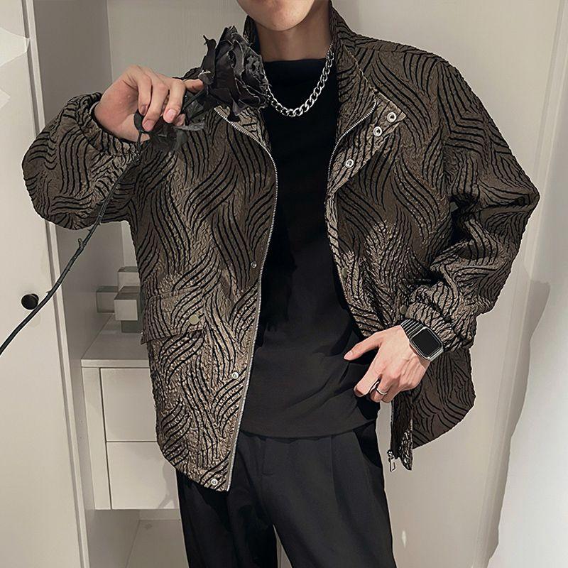 2023 Spring and Autumn Fashion Trendy Men's Senior Wrinkled Leather Stand Neck Casual Loose Versatile Raspy and Handsome Jacket