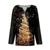 Women's T Shirt Tee Button Christmas Print Long Sleeve Daily Weekend Fashion Basic V Neck Regular Top