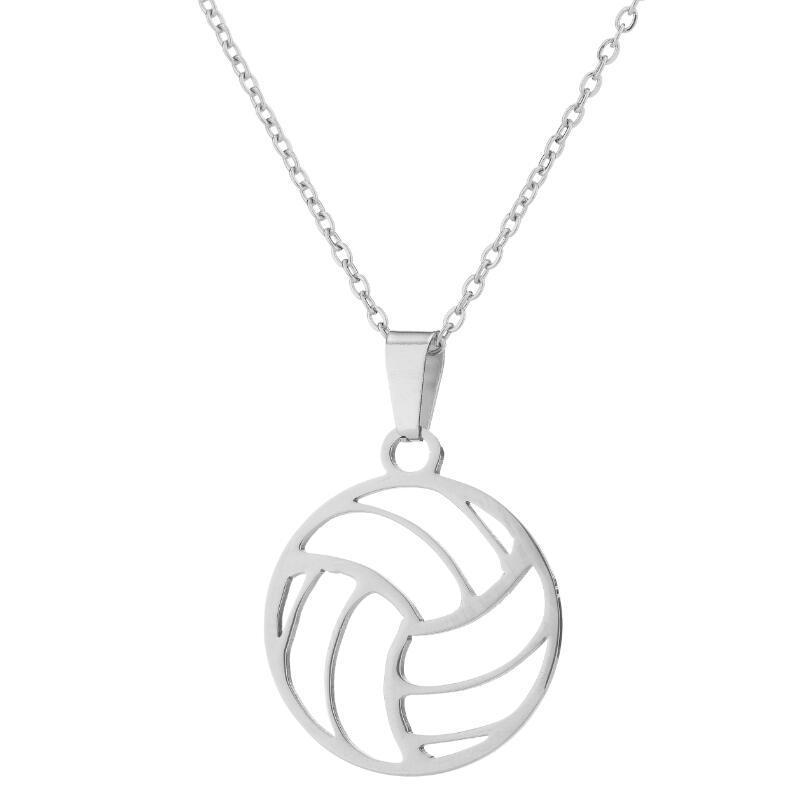 European-American Sports Series Volleyball Necklace: Stainless Steel Hollow Round Pendant Clavicle Chain