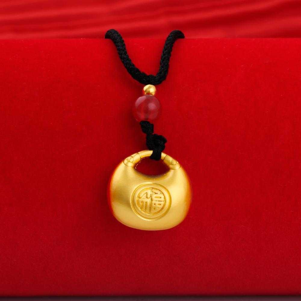 Náhrdelník s přívěskem z pískového zlata Buddha Dragon Yellow Gold Černý provazový řetízek na krk