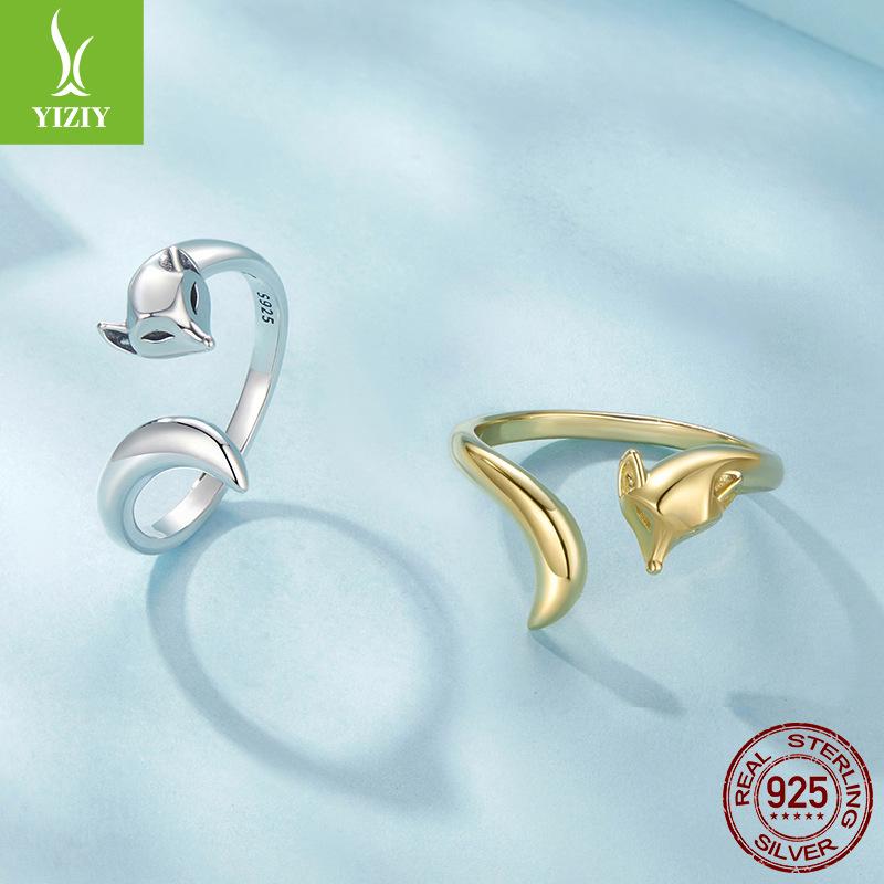 Tier Fuchs Offener Ring, Charm S925 Sterlingsilber Ring