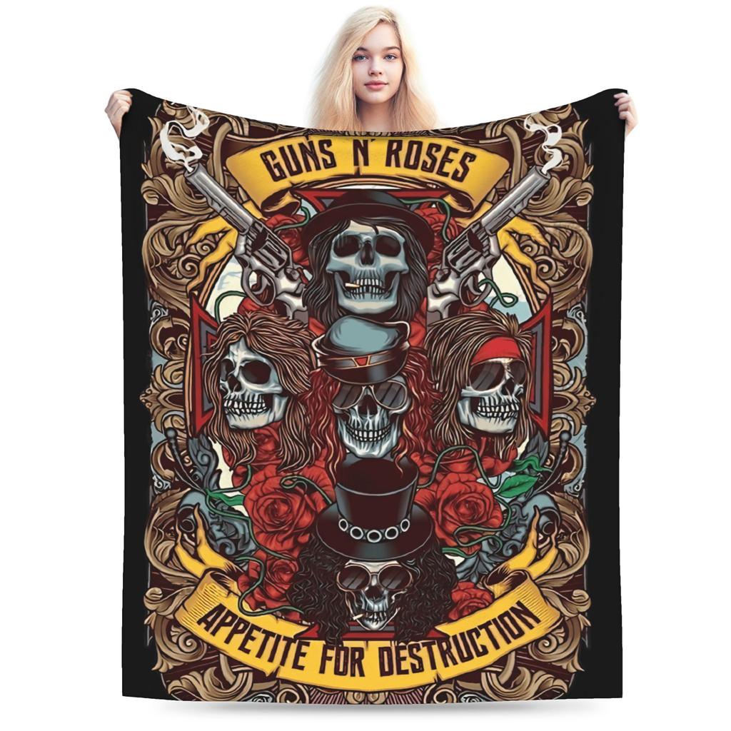 Guns N Roses Blanket Quality Warm Soft Rock Band Throw Blanket Winter Children Couch Chair Aesthetic Bedspread