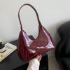 1pc Underarm Patent Leather Women's Bag Bordeaux Red Large Capacity Tote Versatile Women's Shoulder Bag