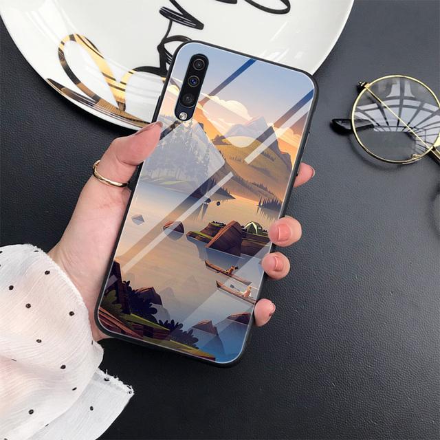 Luxury Phone Case For Samsung Galaxy A71 A72 A70 A73 A53 A13 5g A03 A22 A21s A03 Core A42 A52 Anime Scenery Glass Cover Capas