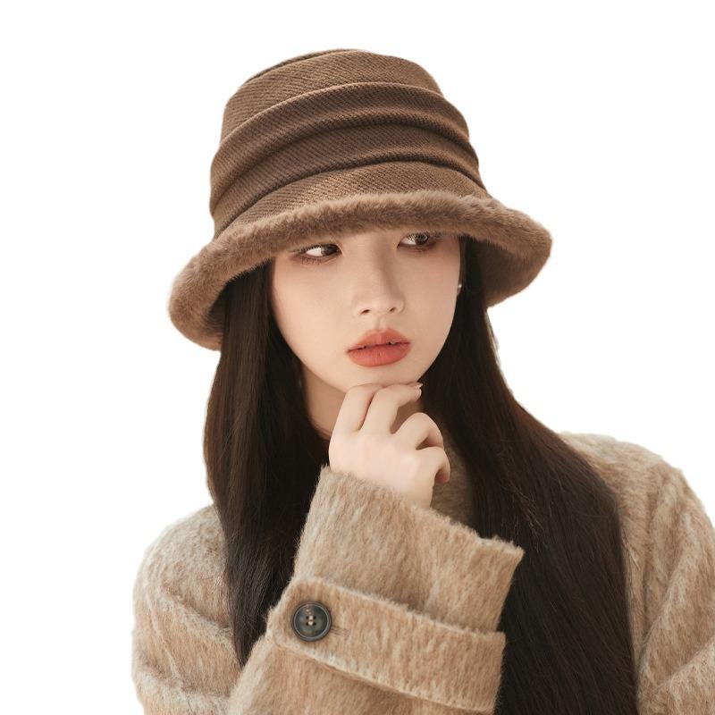 New Hat for Women Solid Color Versatile Fisherman Hat for Winter Outdoor Large Head Circumference Showing Small Thermal Basin Hat