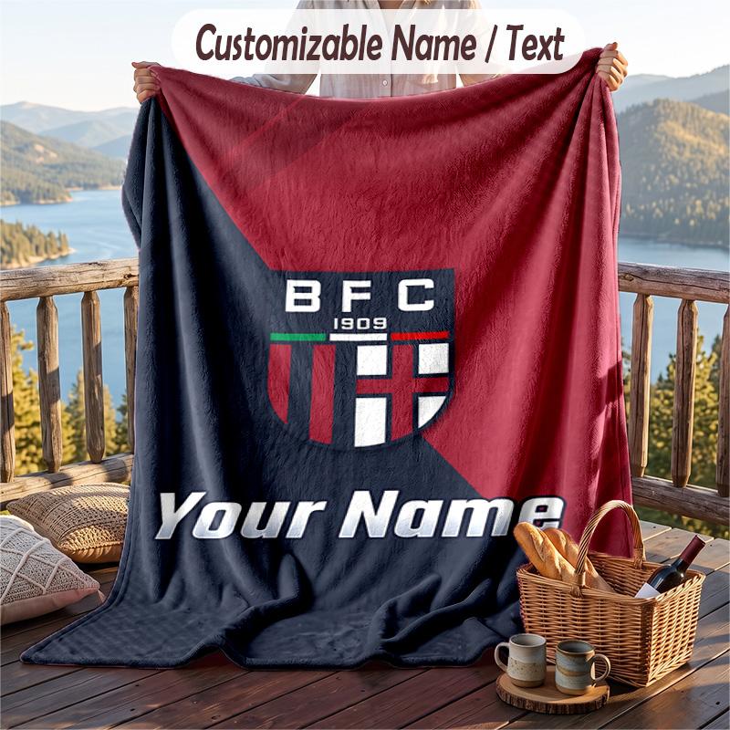 Flannel Blanket Bologna FC Print Custom Name Text Soft Throw for Sofa Bed