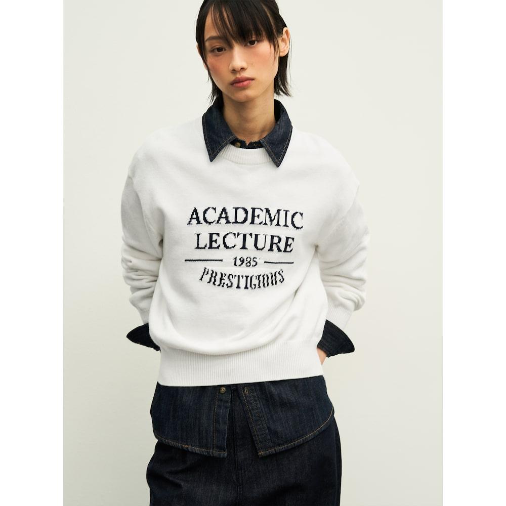 8SECONDS Text Jacquard Pullover Ivory
