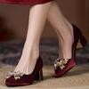 Women's Shoes High Heels Pointed Toe Thick Soled Sandals Lace Up 2025 Slip On Sexy High Heels Burgundy