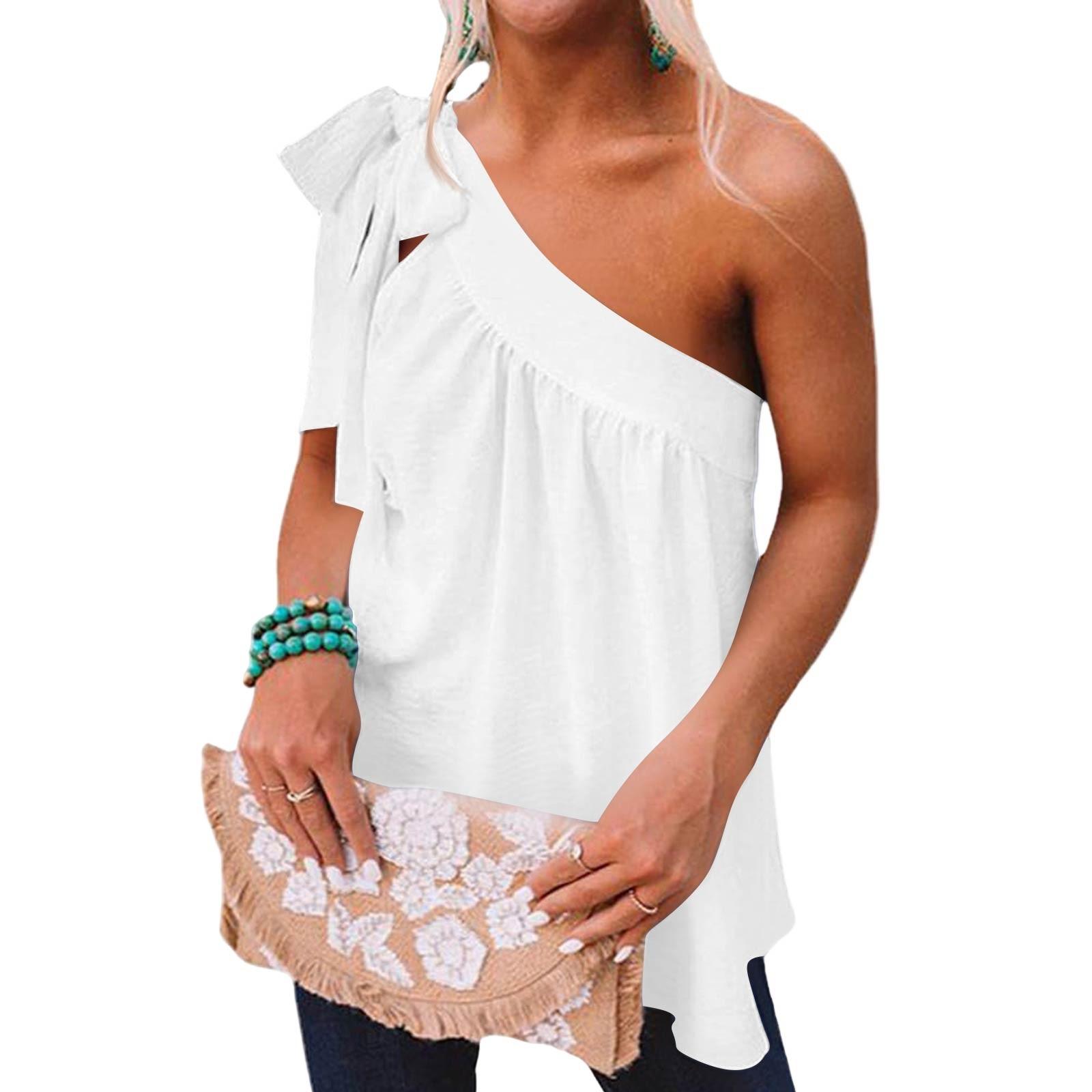 

Женская летняя мода V-образный вырез повседневная без рукавов блузка однотонные топы XL белый