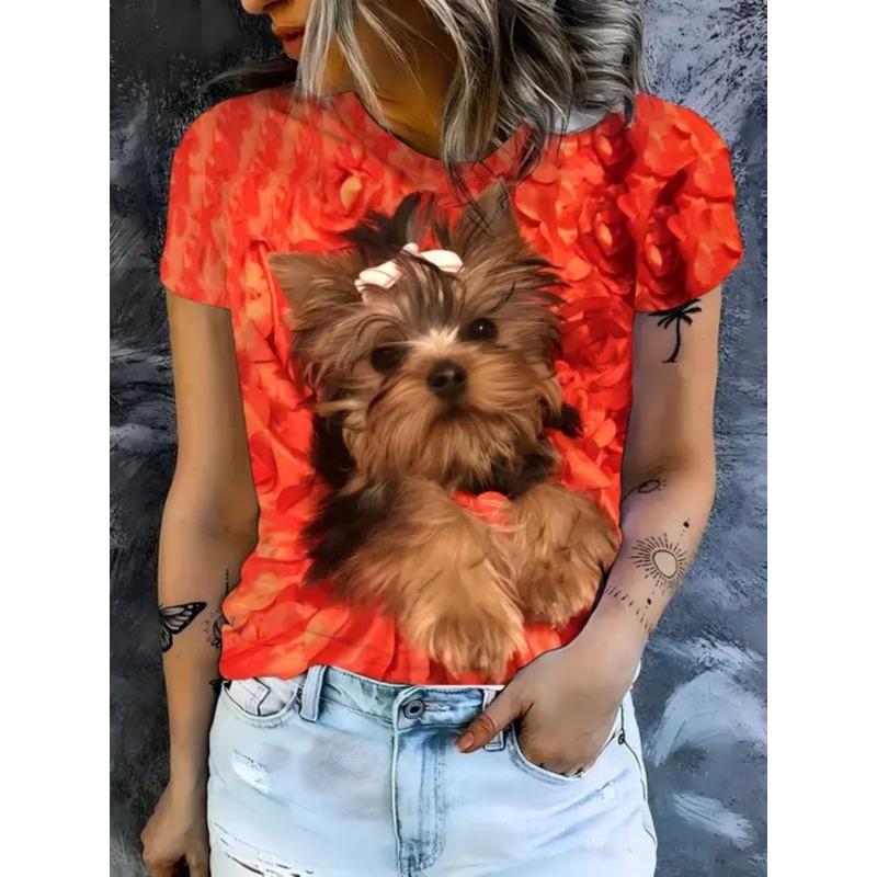 Ladies' T-shirt Cartoon Animals 3D Printing Fashion Women's Short Sleeve Round Neck Casual Comfortable Top