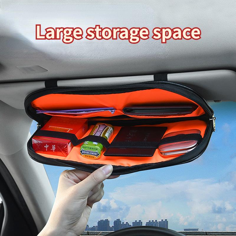 Car Sun Visor Organizer Clip Large Capacity Leather Sunshade Storage Bag Pouch Bill Pen Card Glasses Sunglasses Holder Mount