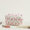 New Bowknot Quilting Women Cosmetic Bag Cute Zipper Travel Makeup Pouch Cotton Aesthetic Storage Bag Skincare Organizer