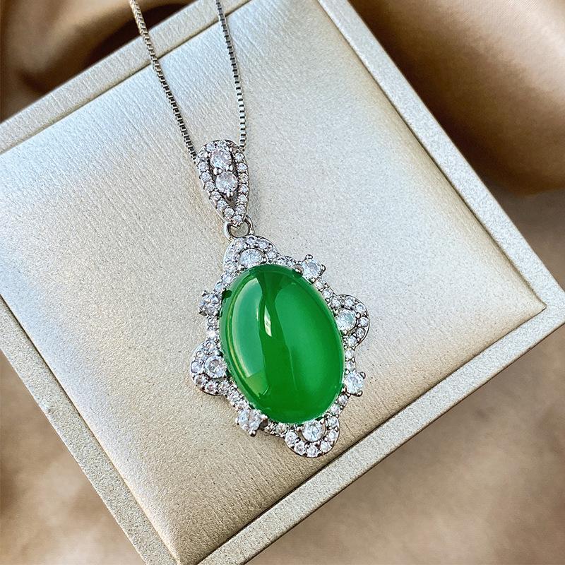 Jewelry Copper Bottom Gold-Plated Ice Seed Fluorescence Simulation Chalcedony Temperament Set 13 * 18-10 * 12