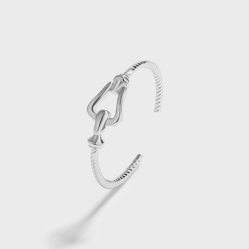 

S925 Sterling Silver European & American Style Knot Hollow Horseshoe U-Shaped Open Ring Adjustable Open