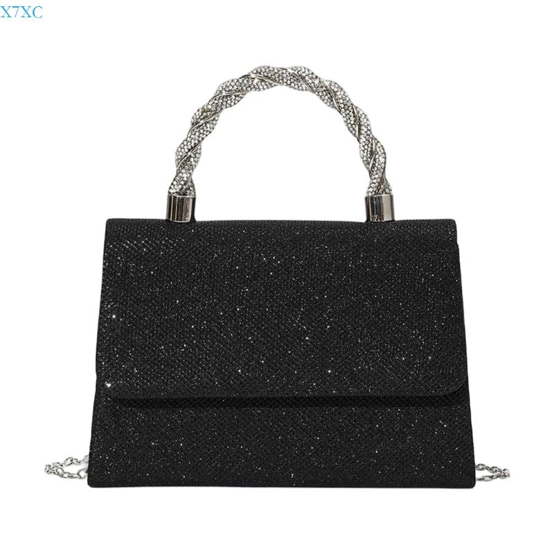 X7XC Practical Womens Evening Bag Rhinestones Shoulder Purse Fashion Crossbody Purse чёрный