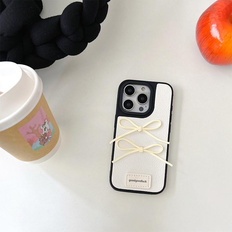 For Apple 17 Promax Leather Bow Simple Phone Case for IPhone 16 Anti Fall Women's New 14
