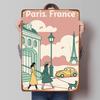 Paris France Vintage Street Scene Metal Wall Art Eiffel Tower Retro Home Decor for Living Room Bedroom Office Decoration