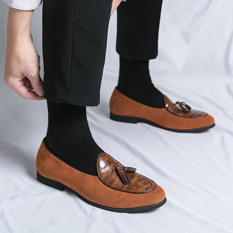 Fashion Hot Selling Plus Size 38-48 Splicing Suede Tassel Loafers Men's Fashion Slip-on Shoes Ink Green Party Shoes Comfy Business Shoes
