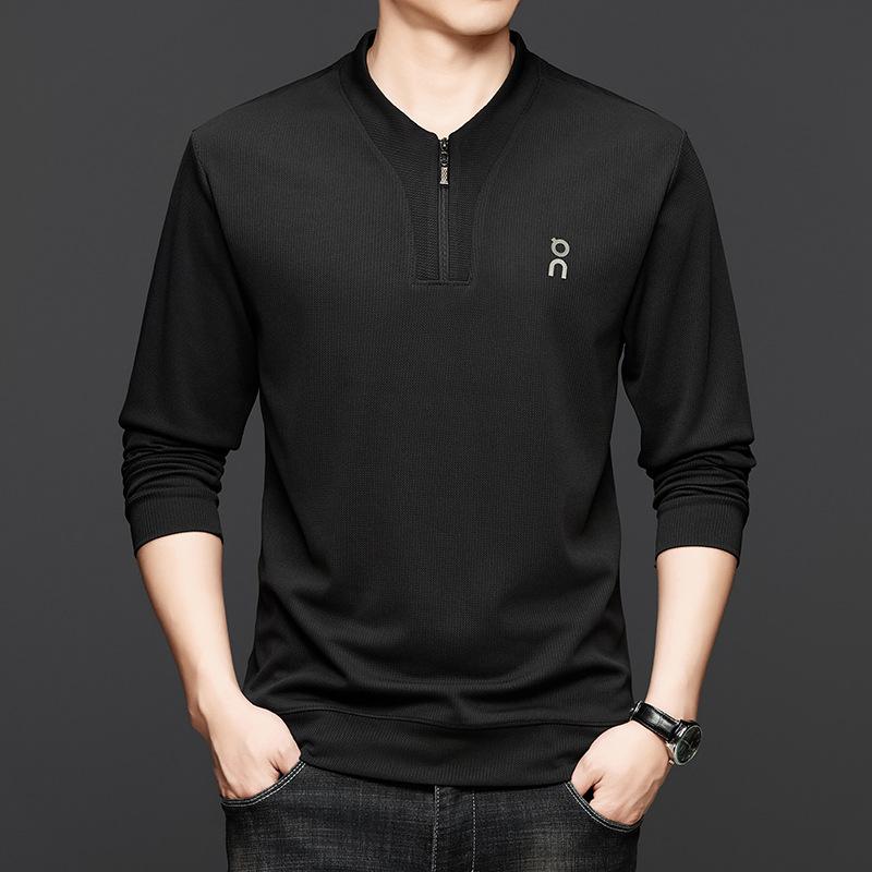 Men's Half-Zip Stand Collar Ribbed Long Sleeve Top Casual Pullover