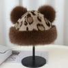 Retro leopard print plush bucket hat Mongolian hat women's autumn and winter new ears thickened warm ear protection imitation water