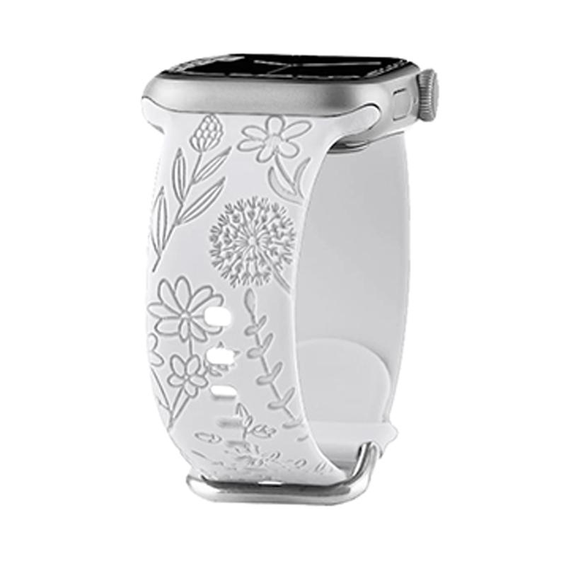 Floral Engraved Band for Apple Watch 41/40/38/44/45/49mm Dandelion Flower Pattern Silicone Strap for iWatch 8/7/6/5/4/3/2/1/SE