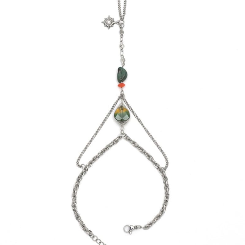 

KIMZISU Chain Link Ring Bracelet - Green Stone _ GREEN GREEN_OS