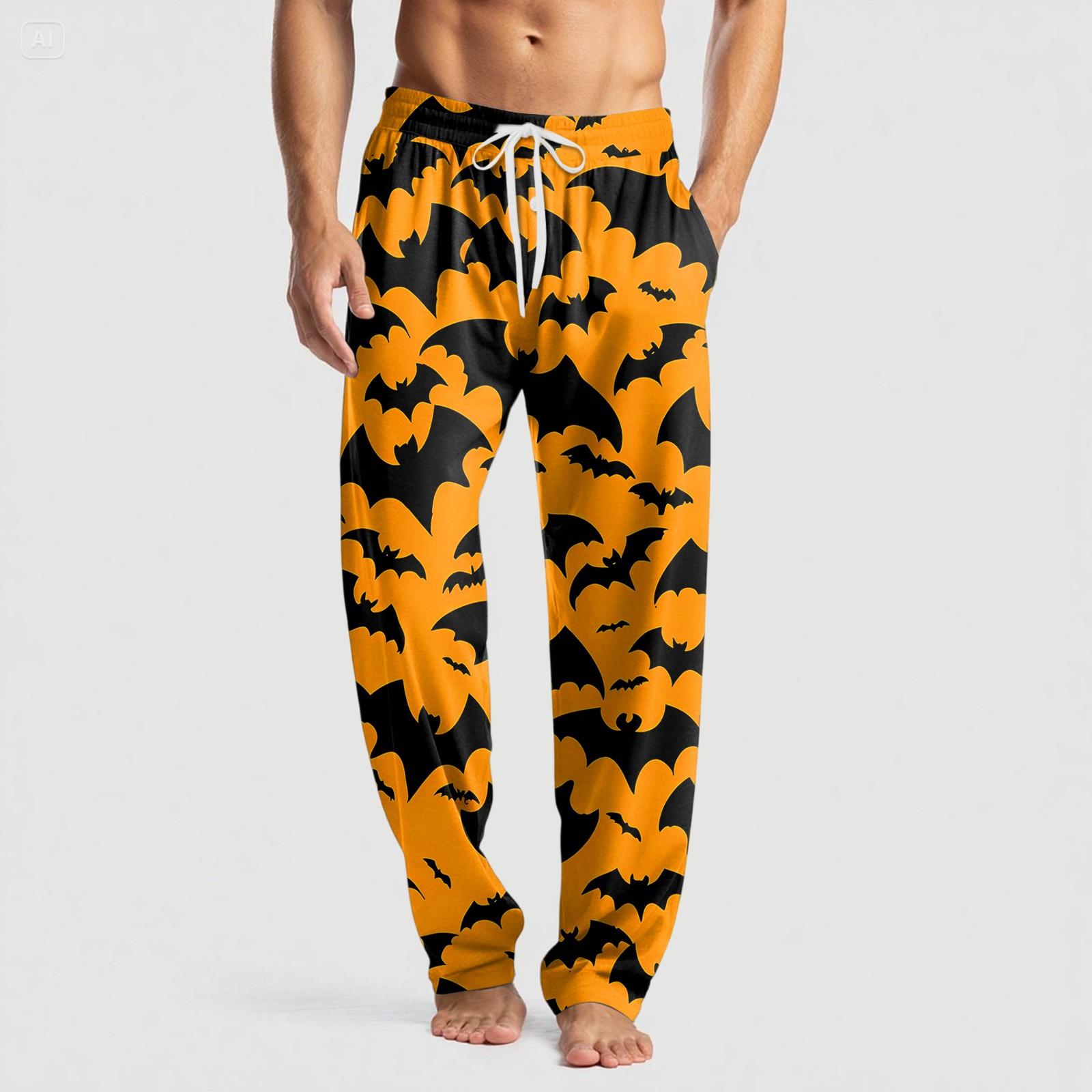 

Мужские вязаные повседневные брюки с карманом и принтом на Хэллоуин, пижамные брюки XL жёлтый