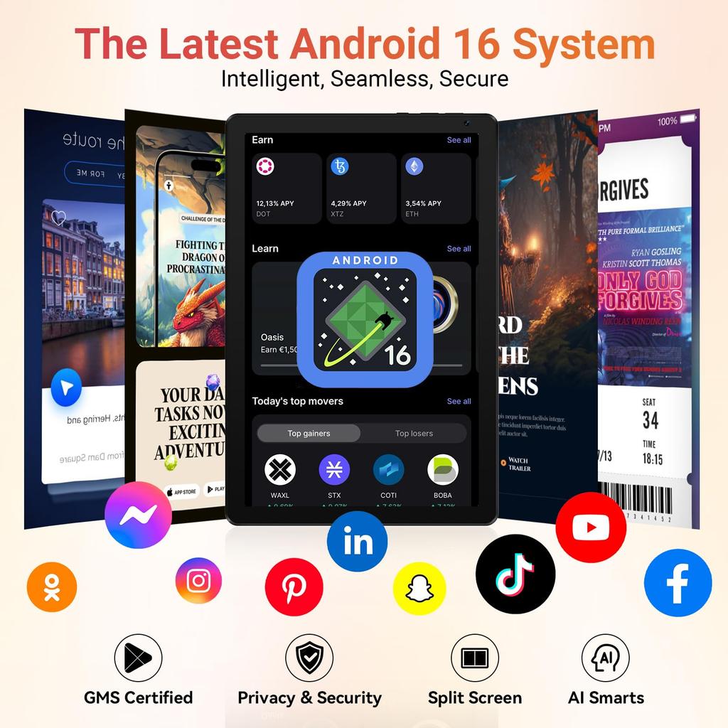 Tablet Android 16, 10,1 Pollici, 30 GB di RAM + 128 GB di ROM, Batteria da 5000 mAh