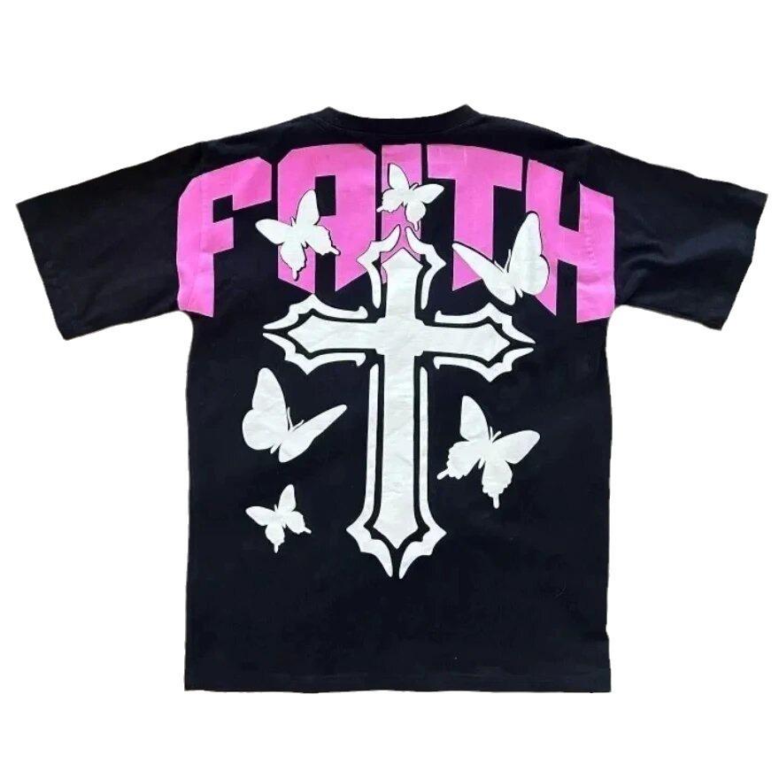 Y2K Hip Hop Retro Cross Graphic Men's Oversized Cotton T-shirt