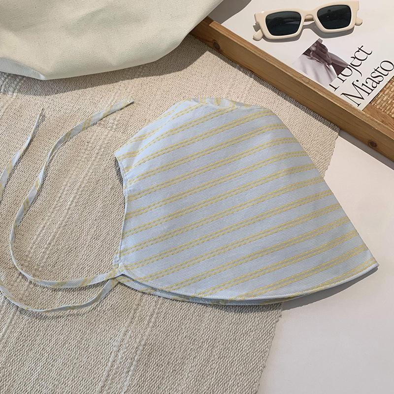 

1 шт. Панама женская складная с широкими полями и шнурком, корейская полосатая, для улицы, для альпинизма one size небесно-голубой